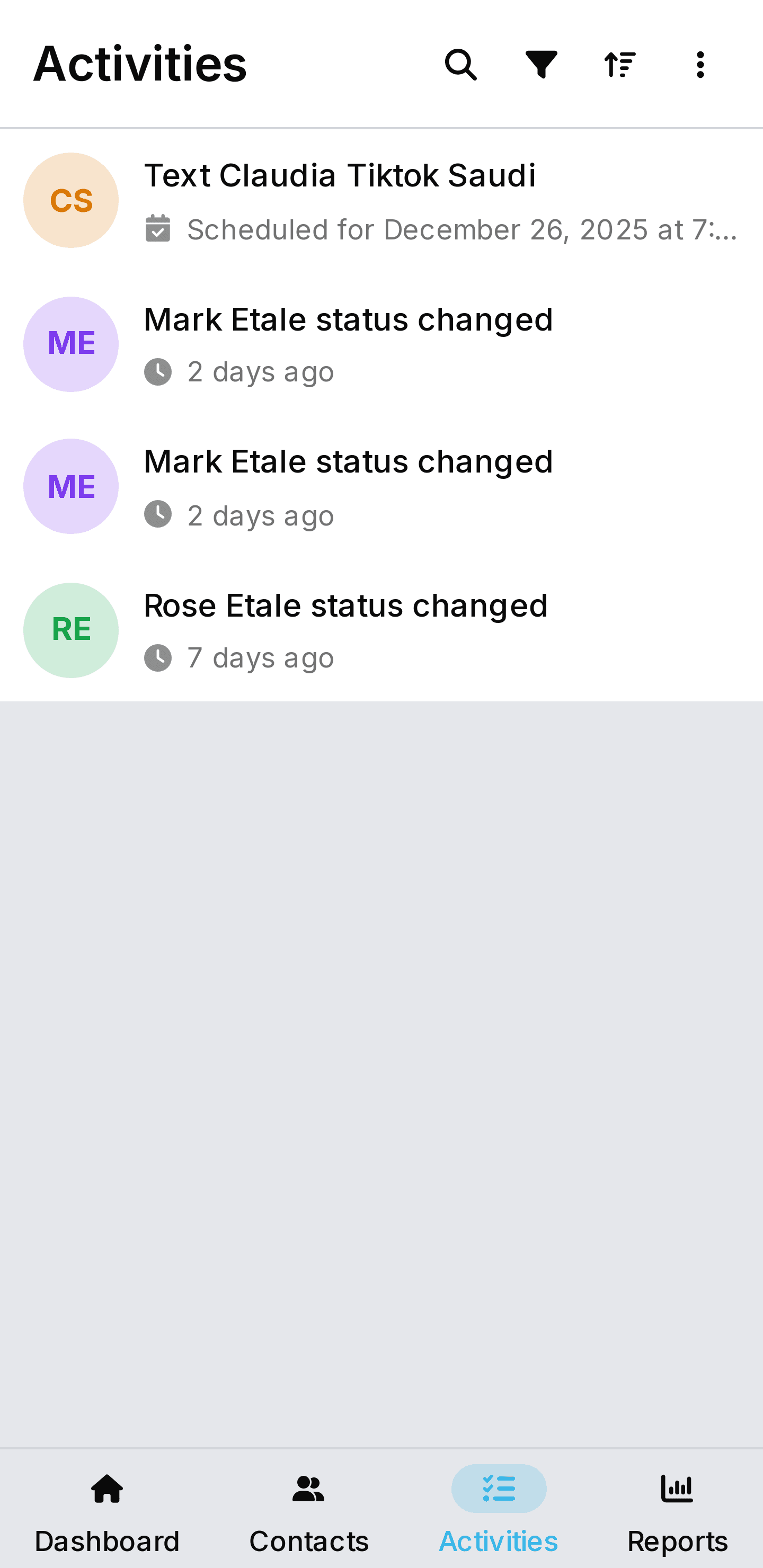 KontactMaster dashboard screenshot - dark theme